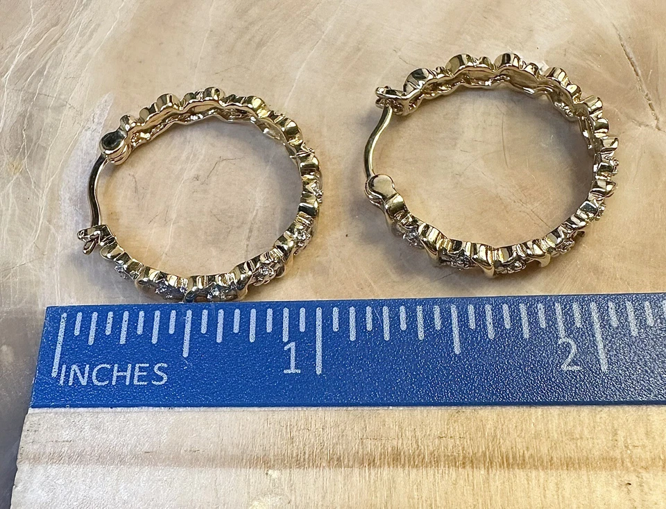 Lindos brincos de argola de prata esterlina 925 com safiras minúsculas de ouro Vermeil 1 pol - Imagem 4 de 4