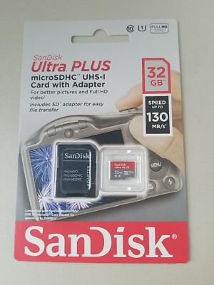 SanDisk Ultra PLUS 32GB 130MB/s MicroSDHC UHS-I Card with Adapter (NEW)