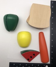 Lot Of 5 Wood Play Food Pieces Bread Carot Watermelon