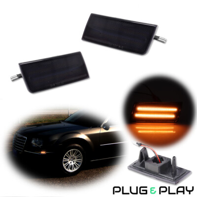 Fits 05-10 CHRYSLER 300 Black Lens Front Bumper Side Marker Reflector LED Lights