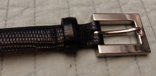 Women's Lg Harold's Black Leather Reptile Pattern Skinny Belt Made In Italy - Picture 3 of 13