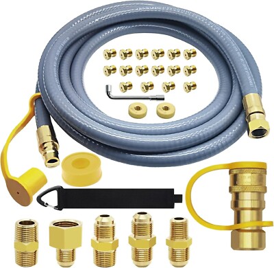 12FT 3/8'' ID Natural Gas Hose, Low-Pressure LPG Hose with quick connect for...