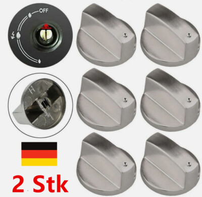2Pack Universal Gas Herd Knöpfe Ofen Kochfeld Drehknöpfe Schalter 6mm Silber