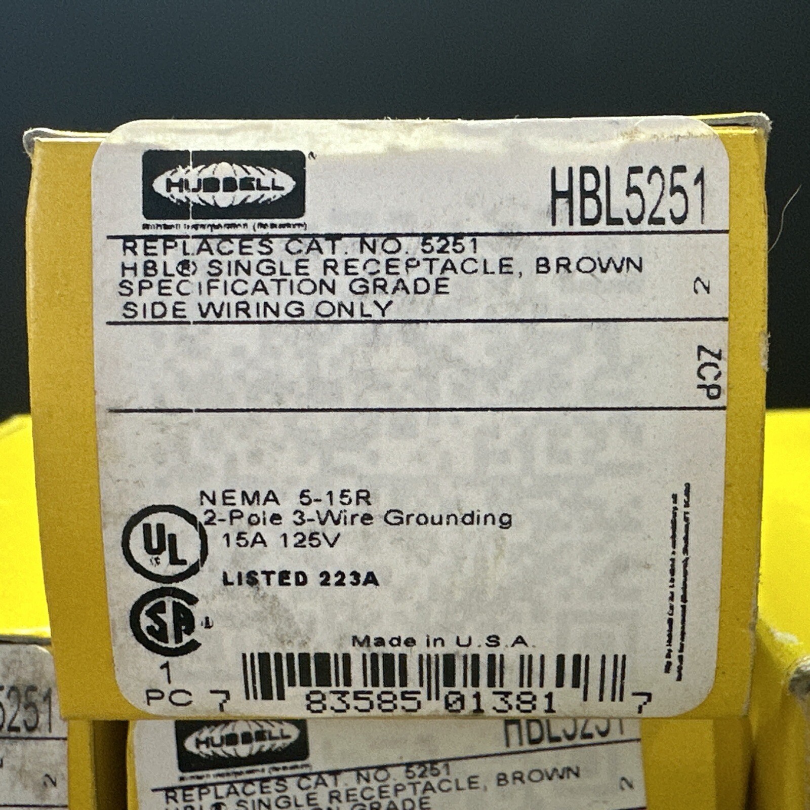 (7) NEW IN BOX HUBBELL HBL5251 HBL Single Brown Receptacle 15A 125V