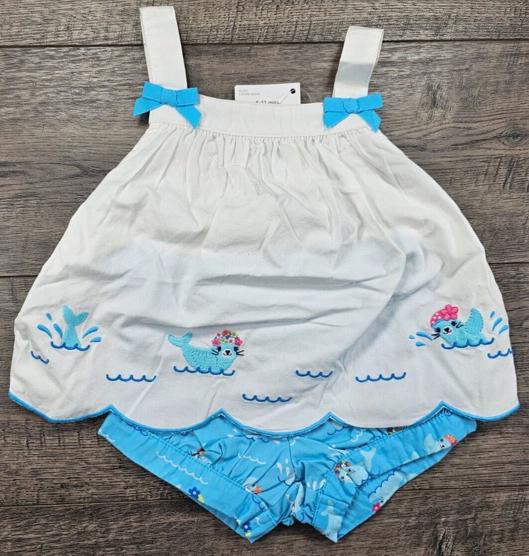 Baby Girl Clothes New Gymboree 6-12 Month 2pc Rainbow Cabana Seal Outfit
