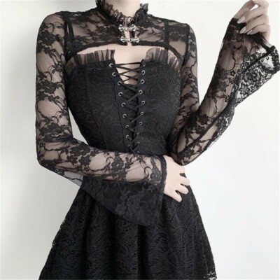 Women Gothic Stand Collar Long Sleeve 