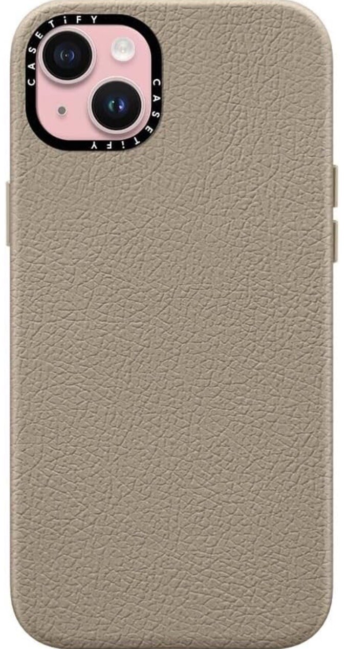 CASETiFY Textured MagSafe Leather Case for iPhone 15 Plus in Greige-image