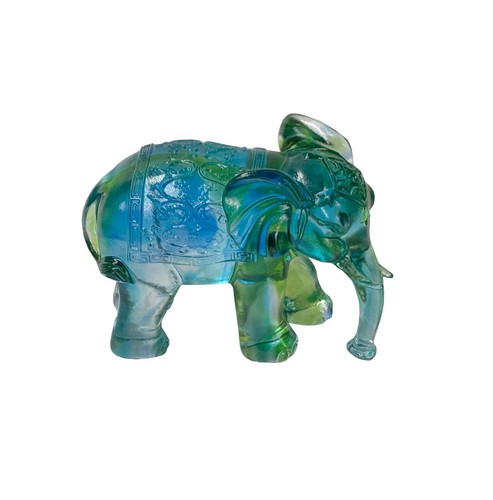 Green Blue Mix Crystal Glass Fengshui Fortune Long Trunk Elephant Statue ws3641B - Picture 2 of 10
