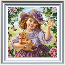 Bead Embroidery kit girl cat DIY Needlework Kit Beadwork set Hand embroidery