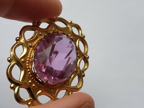 Vintage Soviet Brooch pink stone pin - Picture 4 of 12
