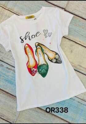 Women's blouse, short sleeves, Color White, Size L with design 3D and Shine.!