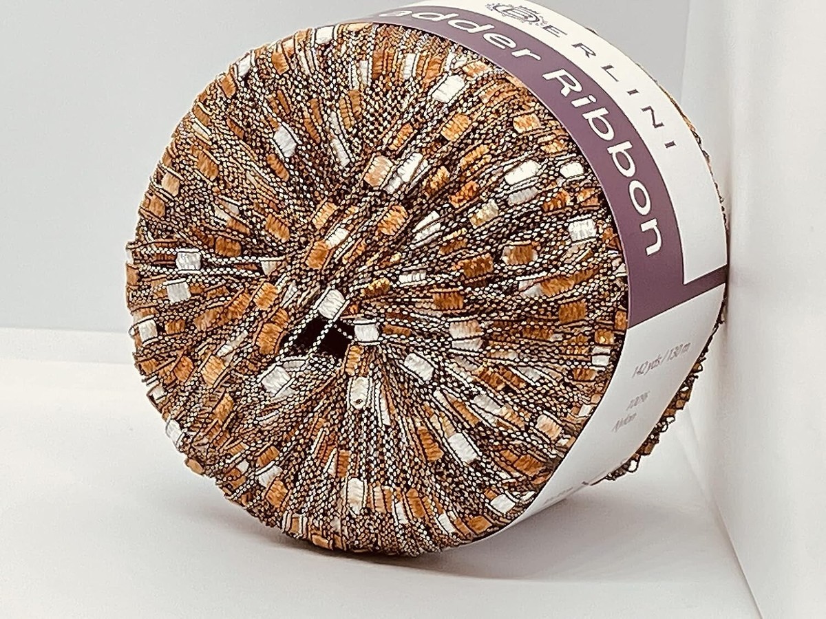 Berlini Ladder Ribbon Yarn #125 Copper Brown White 50gr 142yds | eBay