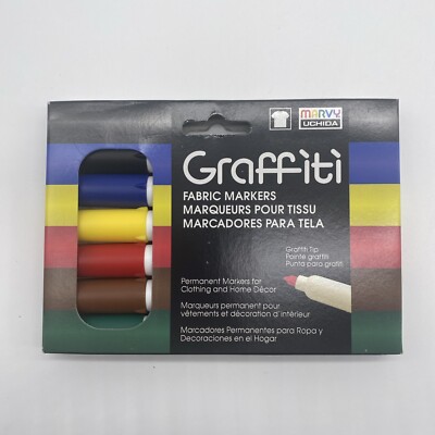 Graffiti Fabric Marker 6 Pen Primary Colors Permanent Markers for Clothing