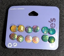Claire  s Earrings Sensitive Solutions 6 Pairs Round Multicolor Scale Reptile NEW