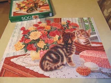 FX Schmid Jigsaw Puzzle ~ FIRST DATE 500-Pc ~ Complete ~ Kitten in Mirror Cat