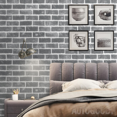 3D Brick Stone Wallpaper Background Vinyl Film Sticker Peel-and-Stick Gray Dark