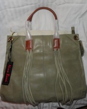 Nwt Nino Bossi Pale Green Water Lilly Petal Leather Tote 