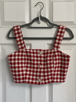 Since Then Cropped Gingham Tank Top Red & White Medium Button Front 