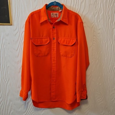 VTG Cabela s Blaze Orange Hunting Shirt Mens L Corduroy Collar Heavy Flannel LS
