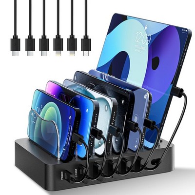 Charging Station for Multiple Devices 68W 6 Port Charger Dock with 6 Cables, ...