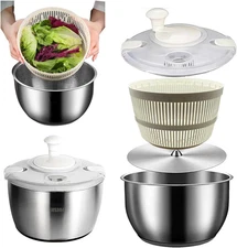 5.3Qt Stainless Steel Salad Spinner - Large Capacity Vegetable Fruit Washer Drye