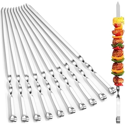 12 x Schaschlikspieße 38 cm Mangal Edelstahl Schampura Grillspieße Fleischspieße