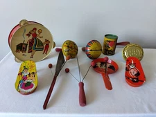 Tin Noisemakers Lot – New Year’s Eve & Halloween – 1940s–1960s Vintage Lot of 10