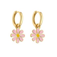 Small Hoop With Daisy Flower Charm Earrings for Women Trendy Small, Pink