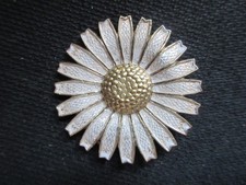 Vintage Georg Jensen Daisy Brooch, White Guilloche Enamel, 925 Silver, 44mm, A/F