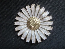Vintage Georg Jensen Daisy Brooch, White Guilloche Enamel, 925 Silver, 44mm, A/F