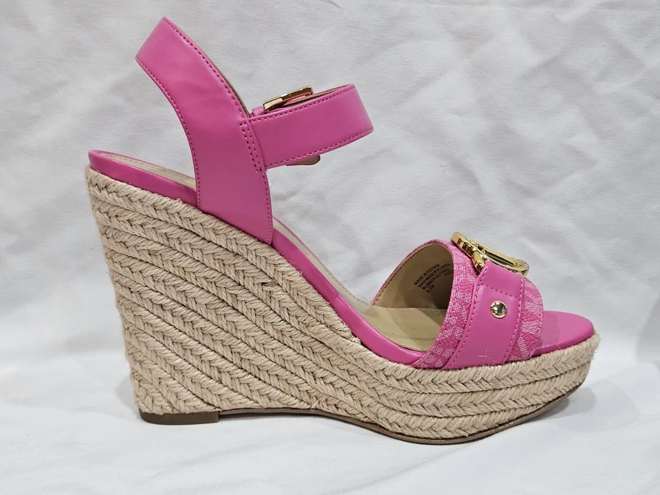 Michael Kors Rory Logo Trim Wedge Sandals – Pink Espadrille Platform – Size 6.5 - Image 4 of 4