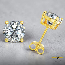 ORECCHINI PUNTO LUCE DONNA UOMO VERO ARGENTO 925 RODIATO ORO 18K ZIRCONE 5 MM