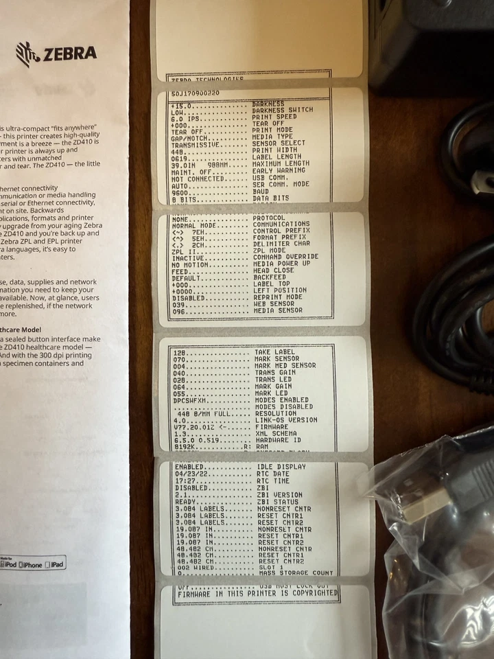 Zebra ZD410 Direct Thermal Label Printer USB Bluetooth Ethernet with Auto Cutter - Image 2 of 4