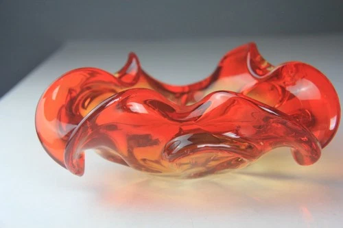 Vintage MCM Murano Orange Art Glass Bowl or Ashtray