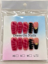 Pink Black French Tip Press On Nails Gold Star Design Short Square 10PCS
