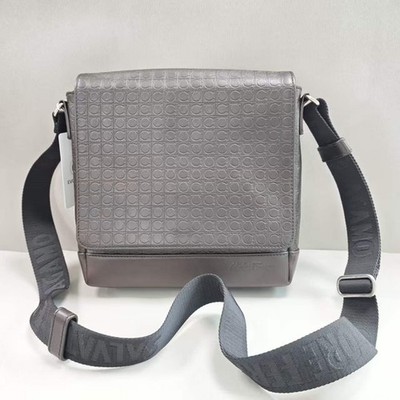 AUTH Salvatore Ferragamo Black Gancini Embossed Messenger Bag used
