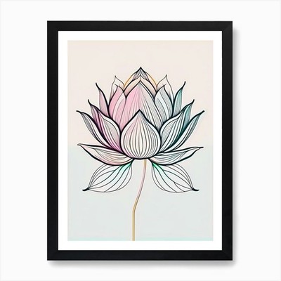 Lotusblume Muster Minimal Linie D gerahmt Wandbild Poster Leinwanddruck Bild
