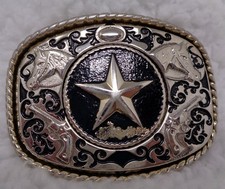 Vintage Black  Silver Texas Star Belt Buckle
