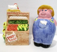 Clay Art Farmer's Market Pig Salt & Pepper Shaker Set Farmhouse Decor VTG 1994