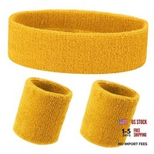 3Pieces Sweatband Set, Sports Headband and Wristbands, Set of 1 Yellow