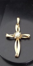 14k Yellow Gold Natural Diamond Cross Pendant .25 CTW