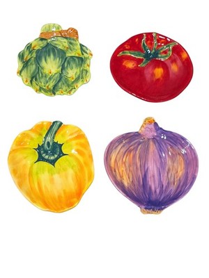 RAZ Imports Randy Ouzts Veggie Plates Set (4) Tomato Onion Pepper Artichoke 6 7''