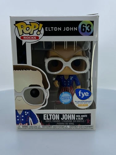Funko POP! Rocks Elton John USA Glitter #63 FYE Exclusive DAMAGED BOX