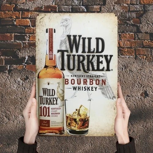 Metal Tin Sign Vintage Wild Turkey Bourbon Whiskey Wall Art Decor 8x12