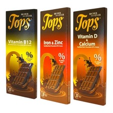 TOPS Vitamins Infused Dark Chocolate - ZERO ADDED SUGAR - 65% Cocoa - 60g