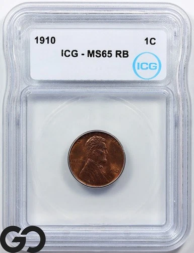 1910 Lincoln Cent Wheat Penny, Red Brown, ICG MS 65 RB ** Tougher This Nice!