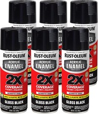 Rust-Oleum 271903-6PK Acrylic Enamel 2X Spray Paint, 12 oz, Gloss Black, 6 Pack