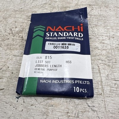 Lot Of 10 New Nachi  Size #15 0.1800  COBALT HSS JOBBERS LENGTH TWIST DRILL Bits