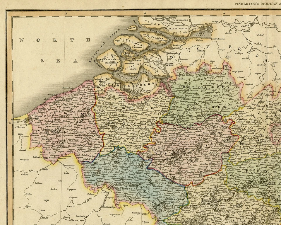 Mapa antiguo-Países Bajos-Banca izquierda del Rin-Bélgica-Neele-Pinkerton-1811 Foto 3 de 4