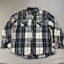Roar Button Up Shirt Mens XXXL Blue White Plaid Signature Embroidered Western